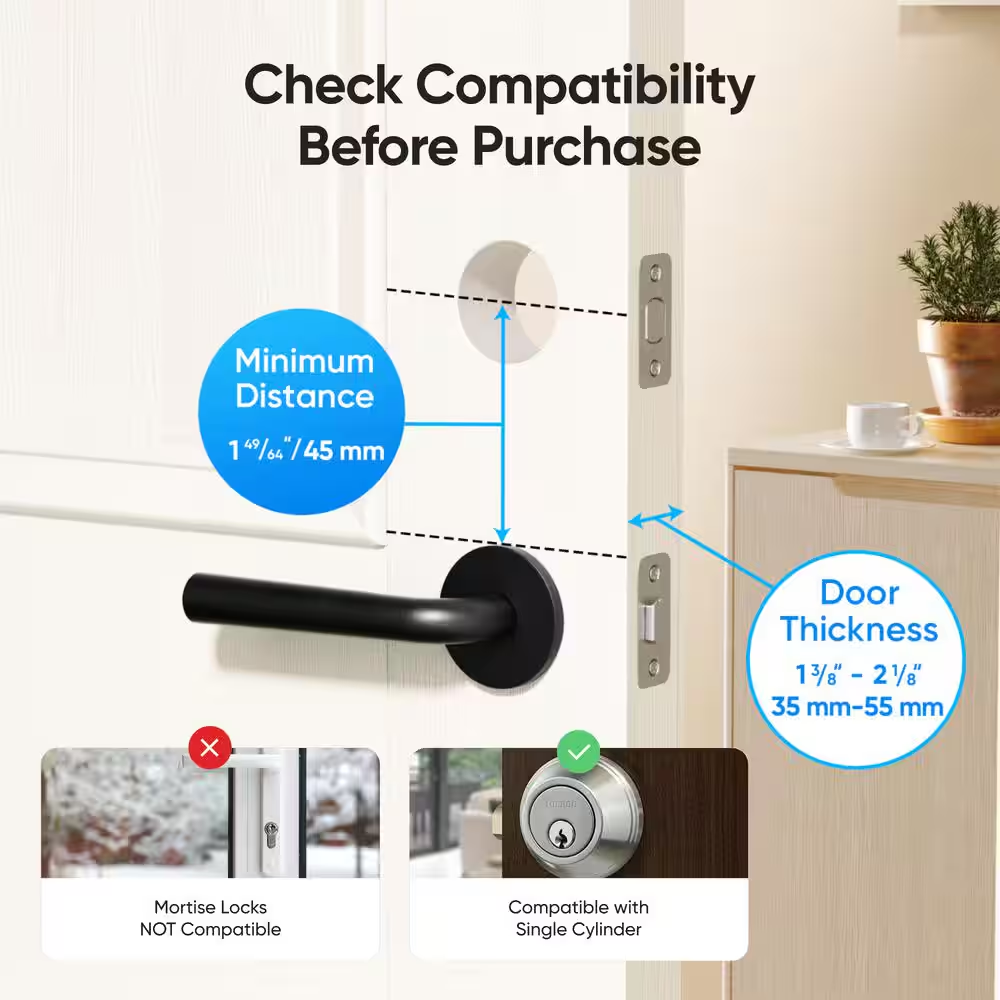 C220 Satin Nickel Smart Lock Wi-Fi with 6 Ways to Unlock by Fingerprint, App, Keypad, Key, Apple Watch, Smart Assistants