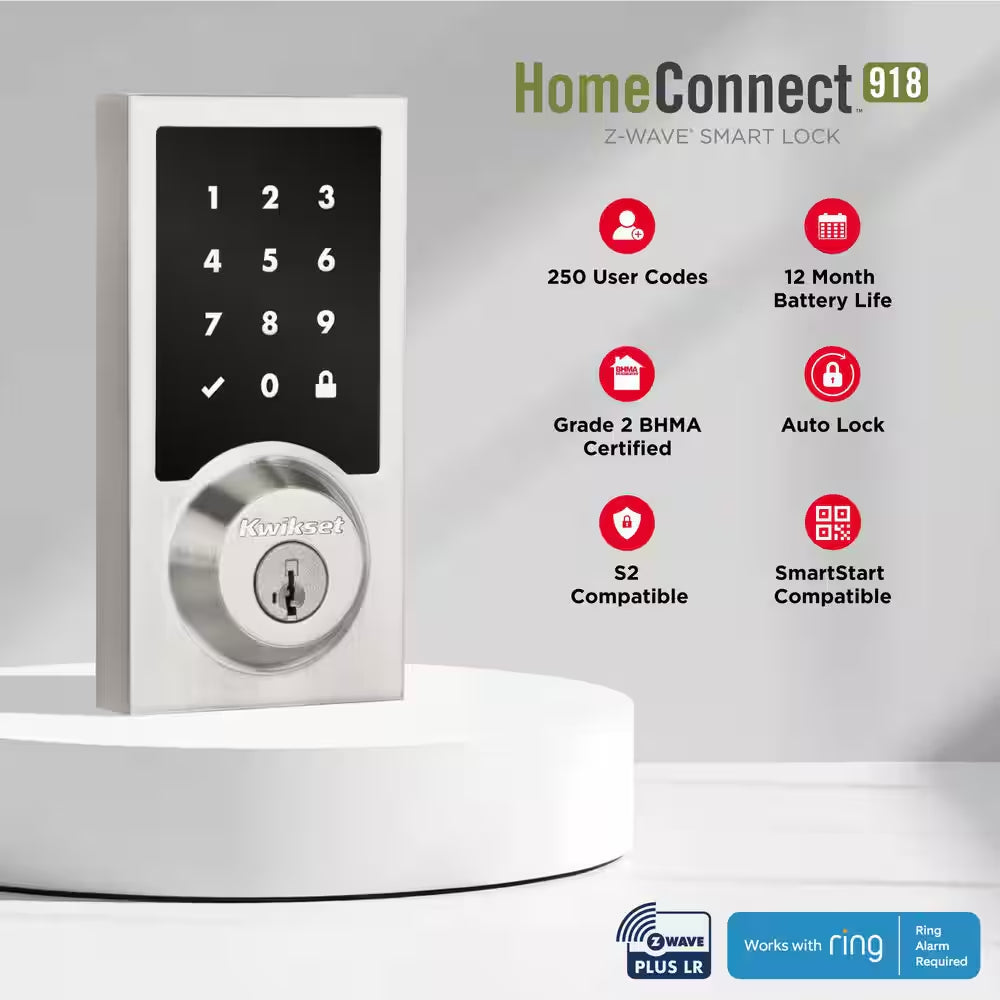 Homeconnect 918 Venetian Bronze Contemporary Z-Wave Long Range Enabled Touchscreen Smart Lock W Convenient Keyless Entry