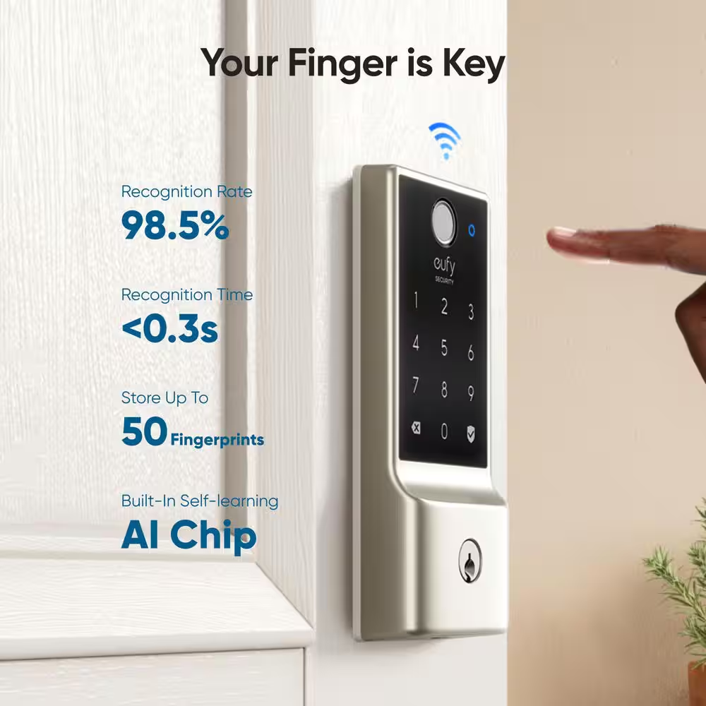 C220 Satin Nickel Smart Lock Wi-Fi with 6 Ways to Unlock by Fingerprint, App, Keypad, Key, Apple Watch, Smart Assistants