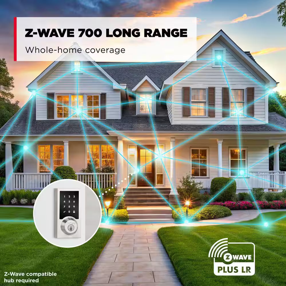 Homeconnect 918 Satin Nickel Contemporary Z-Wave Long Range Enabled Touchscreen Smart Lock with Convenient Keyless Entry