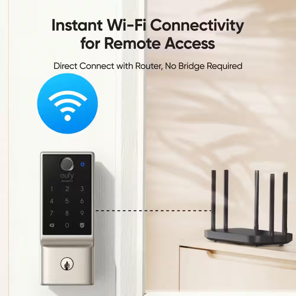 C220 Satin Nickel Smart Lock Wi-Fi with 6 Ways to Unlock by Fingerprint, App, Keypad, Key, Apple Watch, Smart Assistants