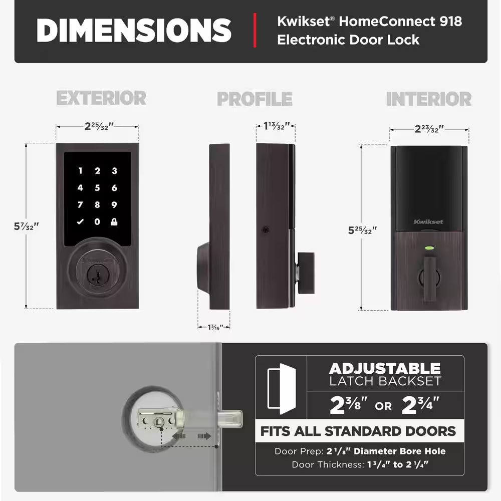 Homeconnect 918 Venetian Bronze Contemporary Z-Wave Long Range Enabled Touchscreen Smart Lock W Convenient Keyless Entry