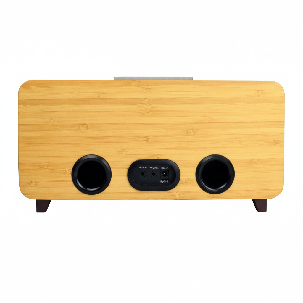 Bluetooth Smart Speaker, Built-In Alexa, Wifi and Streaming Capable, Sustainable Bamboo Wood Cabinet, Airadio, Black, VR-80B