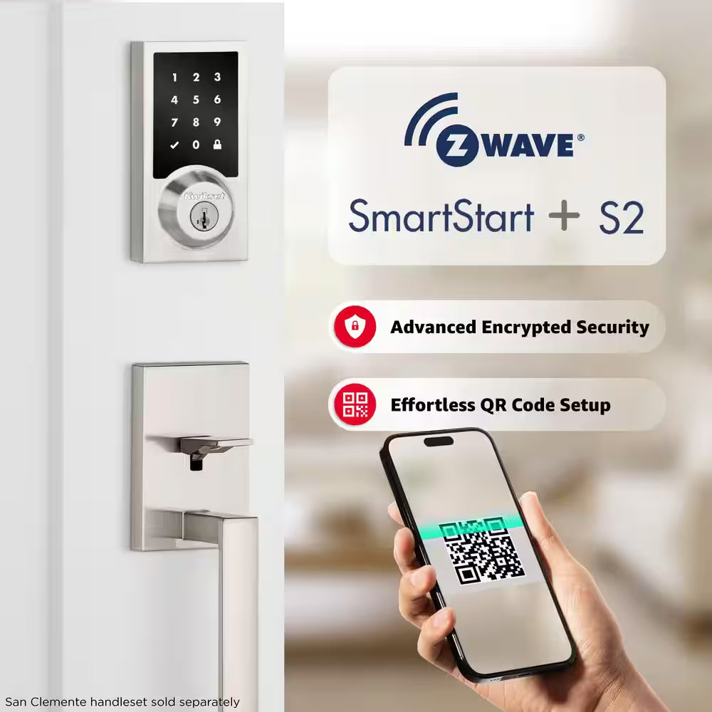 Homeconnect 918 Satin Nickel Contemporary Z-Wave Long Range Enabled Touchscreen Smart Lock with Convenient Keyless Entry