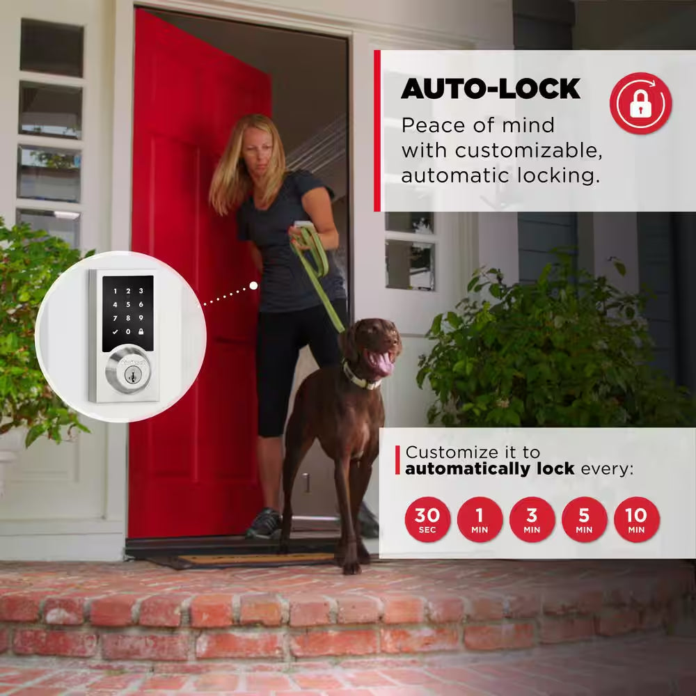 Homeconnect 918 Satin Nickel Contemporary Z-Wave Long Range Enabled Touchscreen Smart Lock with Convenient Keyless Entry