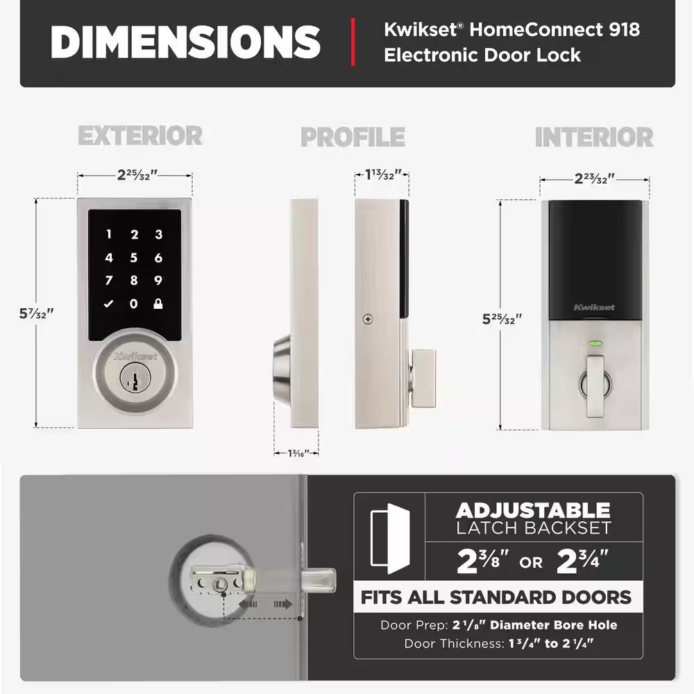 Homeconnect 918 Satin Nickel Contemporary Z-Wave Long Range Enabled Touchscreen Smart Lock with Convenient Keyless Entry