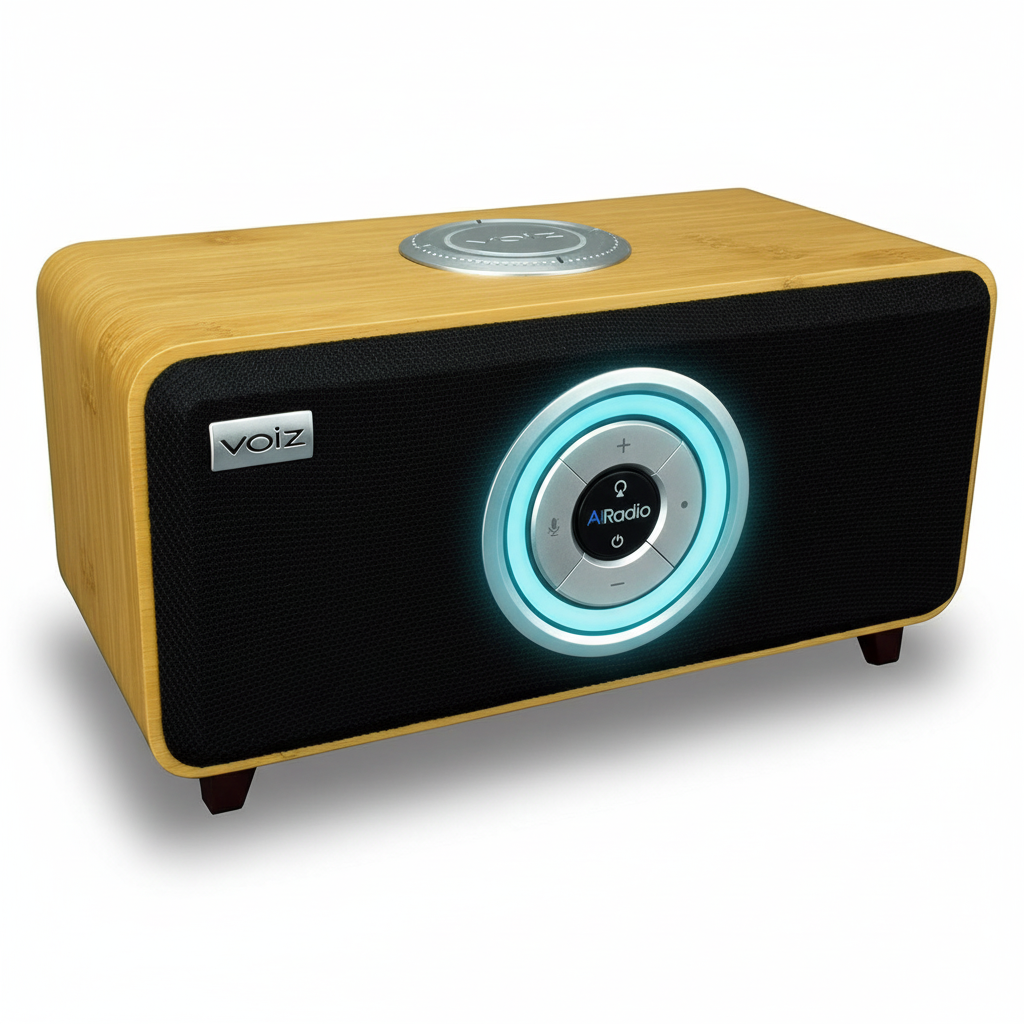 Bluetooth Smart Speaker, Built-In Alexa, Wifi and Streaming Capable, Sustainable Bamboo Wood Cabinet, Airadio, Black, VR-80B