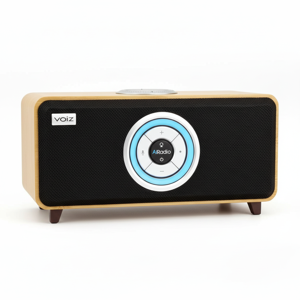 Bluetooth Smart Speaker, Built-In Alexa, Wifi and Streaming Capable, Sustainable Bamboo Wood Cabinet, Airadio, Black, VR-80B