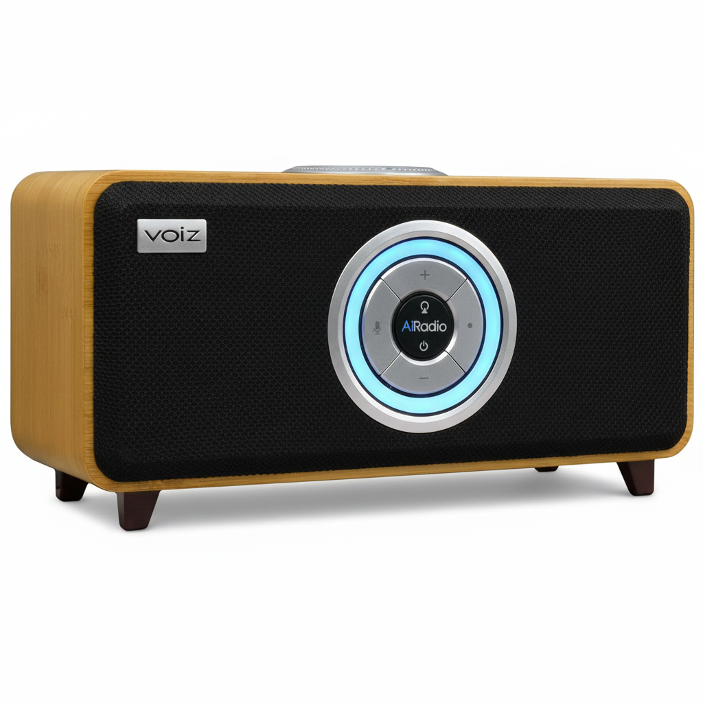Bluetooth Smart Speaker, Built-In Alexa, Wifi and Streaming Capable, Sustainable Bamboo Wood Cabinet, Airadio, Black, VR-80B