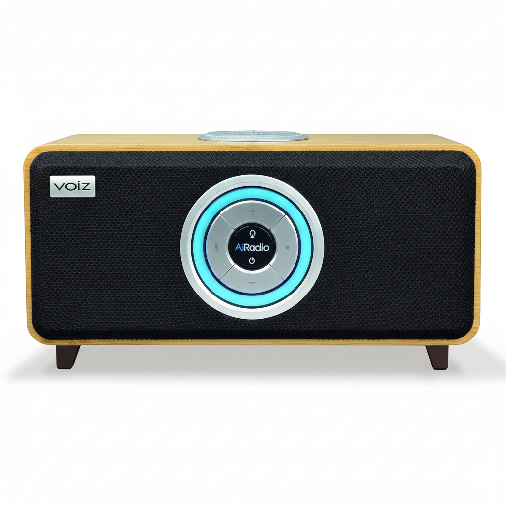Bluetooth Smart Speaker, Built-In Alexa, Wifi and Streaming Capable, Sustainable Bamboo Wood Cabinet, Airadio, Black, VR-80B